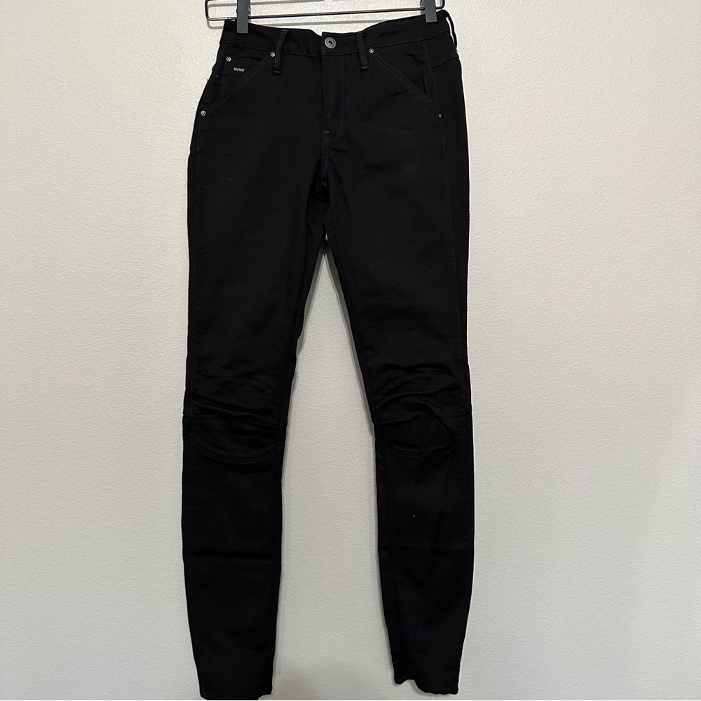 G-star raw women’s 5622 mid skinny black size 27 waist 34 length seamed knees